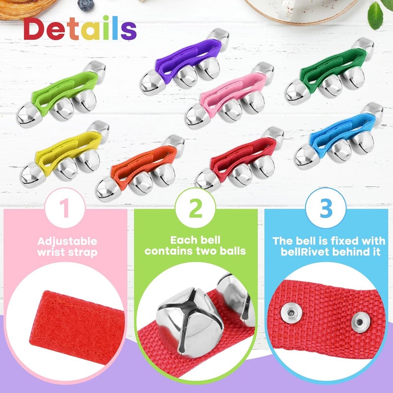 NACHLYNN 8 Pcs Christmas Wrist Bells Bracelet Sleigh Jingle Bells Suitable for Party Musical Instrument Birthday Favors (Assorted Colors) - Image 3